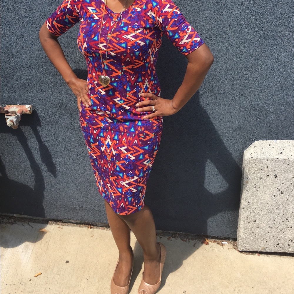 LuLaRoe Julia Dress 80s Bright Geometric Print